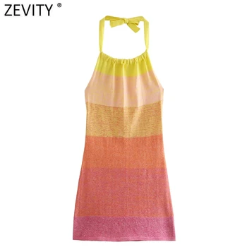 Zevity Naujas 2021 Moterų Šventė Vėjo Seksualus Backless Mezgimo Mini Suknelė Ponios Nėriniai Apynasrio Suknelės Vasaros Paplūdimio Vestidos DS8574