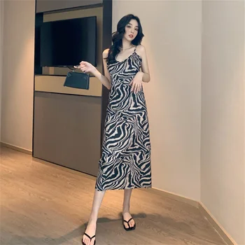 Korėjos Vasaros Seksualus Zebra Modelis Spageti Dirželis Suknelė Moterų Mados Elegantiškas Slim-Line Šalis Suknelės Vestidos Moterų Mujer