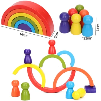 Rinkinys 12pcs Kūdikių Žaislai, Mediniai Vaivorykštė Stacker 14cm Mažas Lizdus Dėlionės Blokai Montessori Ugdymo Žaislai Vaikams Baby