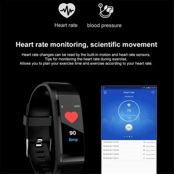 115 Plus Smart juosta Žiūrėti Sveikata, Širdies ritmą, Kraujo Spaudimą Fitness Tracker miego Stebėti Sporto veikia Apyrankę už mobilųjį telefoną