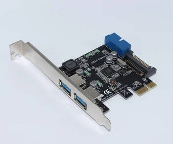 Išorės 2 Prievadai USB 3.0 + Vidaus 19-pin Header PCI-Express x1 Valdiklio plokštė