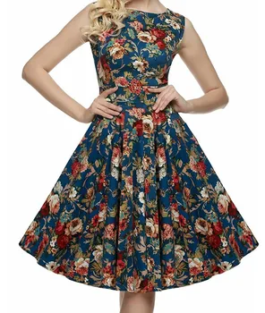 Vasarą karšto pardavimo moterų retro Hepburn stiliaus mados rankovių spausdinti vidutinio ilgio suknelė ir big swing suknelė