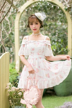 Princesė saldus lolita dress SALDAINIŲ LIETUS Saldus Princesė Dress Stebėjimo slim Spausdinimo vientisas C22AB7074