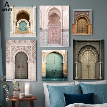 Islamo Marokas Durų Drobė Spausdinti Plakato Musulmonų Mečetė Religijos Kasablanka Rūmai Derliaus Architektūros, Tapybos Sienos Meno Nuotrauką