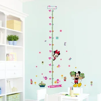 Mickey Aukštis Priemonė Sienų Lipdukai Minnie Animacinių filmų Pelės Atodangos Augančių Augalų Papel de Parede Infantil Vaikų Kambario Dekoro