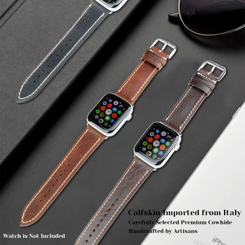 Maikes Derliaus Odos Watchband Apple Watch Band 44mm 40 42mm 38 iWatch Dirželis Juodos Rudos Naftos Vaškas natūralios Odos Dirželis