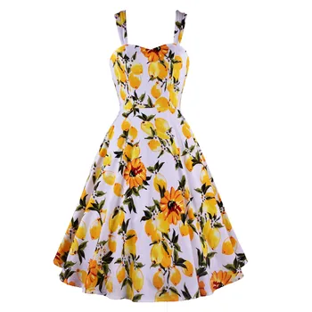 Plius Dydžio Citrinos Spausdinti Vasaros Vintage Suknelė SD0036 Moterų Retro Suknelė Elegantiškas Šalis Vestidos Gėlių Pin UP Medvilnės Suknelės