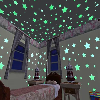 3D Žvaigždės ir Mėnulis Energijos Saugojimo Fluorescencinis Švytėjimas tamsoje Šviesos ant Sienų Lipdukai Vaikams, Vaikų Kambario kambarį Decal