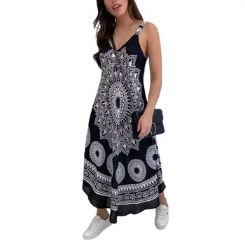 80% Karšto Pardavimo Suknelė Spausdinimo Patogūs Dėvėti Etninės Stiliaus Moterų V-Kaklo, Rankovių Dress Lady