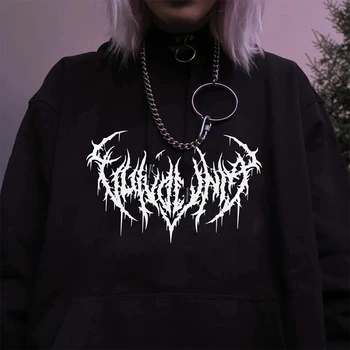Ponios gotikos streetwear punk bliuzono Harajuku palaidinukė moterų hoodie siaubo atsitiktinis raidžių spausdinimo Negabaritinių hoodie derliaus