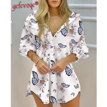 2021 Moterų Dryžuotas Spausdinti Ruched Ilgomis Rankovėmis Office Lady Mygtuką Marškiniai, Palaidinės Suknelės Seksualus Atsitiktinis Šalies Paplūdimio Mini Suknelė Vestidos