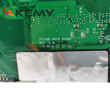 X751MA MAIN_BD._4G/N2930/KAIP 4 GB RAM 90NB0610-R00030 mainboard REV2.0 ASUS X751MA X751M X751MD nešiojamas plokštė Testuotas