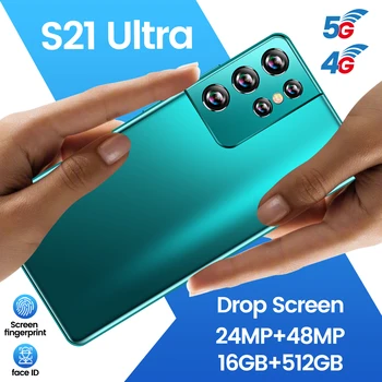 Karšto S21 Ultra 6.1 Colių 5G LTE mobilusis telefonas MTK6889 10-Core Galiniai Triple Kamera 48MP Išmanųjį telefoną 16 GB+512 GB 5000mAh Mobilieji Telefonai