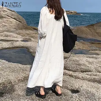 2021 Vasaros Elegantiškas Maxi Suknelė Moterų Mados Off Peties Sundress ZANZEA Kietosios Linijos, Chalatas, Atsitiktinis Paplūdimio Sluoksniuotos Rankovėmis Suknelės