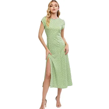 Žalia Gėlių Suknele Moterys 2021 Naujas Vasaros Atostogų Saldus, Seksualus Tuščiaviduriai Iš Apynasrio Slim Vidutinio ilgio Suknelės Moterų JD1211