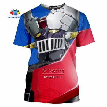 SONSPEE 3D Spausdinimo Sci-fi Anime Mazinger Z T-shirt Robotas Žmogaus T-shirt Vasaros trumpomis Rankovėmis harajuku Marškinėliai Šarvuotos Kariai Viršuje Tees