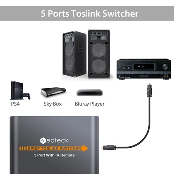 LiNKFOR SPDIF/Toslink Switcher 5x1 su ir SPINDULIŲ Skaitmeninis Optinis Audio keičia paslaugų teikėjus, Su Nuotolinio Valdymo Penkių Įvesties Vienas Išėjimas Switcher