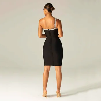 Vasaros Naują Stilių Moterų Sexy Vieną Petį Deimantų Kristalų Juoda Bodycon Suknelė 2021 Elegantiškas Tvarstis Šalies Klubas Suknelė Vestidos