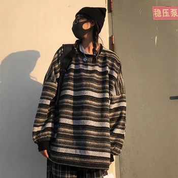 2020 Moterų Nauja Šilta Megzta Moteriška Rudens-Žiemos Dryžuotas Megztinis Harajuku Streetwear Atsitiktinis Laisvi Megztiniai Megztinis Mujer