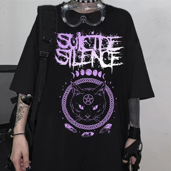 Moteriški marškinėliai Tamsiai Vėjo Stiliaus Juoda Negabaritinių Harajuku Hip-Hop Viršūnes Harajuku Derliaus Estetinės Gotikos Grafinis Punk Drabužiai