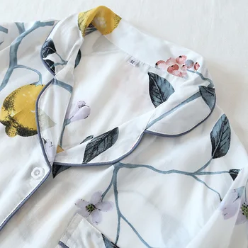 2021 m. Pavasarį Pajama Nustatyti Moterų Sleepwear Japonų Stiliaus Pijamas Dviejų dalių Loungewear Gėlių Spausdinti Jaukus Prarasti Sleepwear Mujer