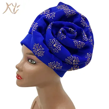 Mados Didelis Gėlių Turbaną Kepurės Moterims Duobute Skarelė variklio Dangčio Moterų Galvos Apsiaustas Arabų Skrybėlę Afrikos Aso Oke Headtie Turbante