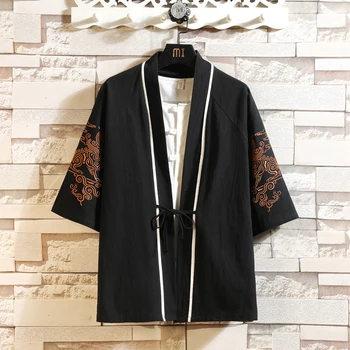 Vyriški Baltiniai Kimono Japonų Stiliaus Laisvas Ilgas Cardigan Viršutiniai drabužiai Derliaus Vyrų Paltai Striukės Atsitiktinis Paltai siuvinėjimo hanfu