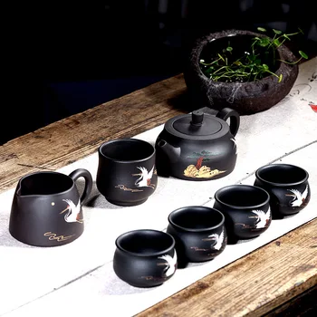 Yixing raudonos molio arbatinukas meistras Guogong rankomis dažyti Songhe Yannian nustatyti dovana arbatos rinkinys arbatos rinkinys