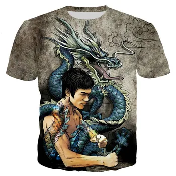 2021 Vasaros Mados Cool Naujas Bruce Lee 3D Spausdinimo Vyrų T-Shirt Laisvalaikio Stiliaus Nacionalinis Didvyris Street Viršų