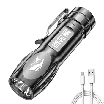 Naujas Nešiojamas Kempingas Stiprios Šviesos Žibintuvėlis Lauko Susikaupti Long-range USB Įkrovimo Mini ABS Žibintuvėlis su Laikikliu