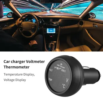 Naujas 12V/24V Skaitmeninis Matuoklis Stebėti 3 1. LED USB Automobilinis Įkroviklis Voltmeter Termometras Automobilių Battery Monitor LCD Skaitmeninis Dvigubas Ekranas