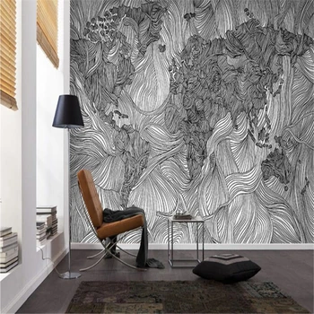 Beibehang užsakymą Linija pilka žemėlapis tapetai miegamajame apdailos dailės freskos kambarį, TV foną papel de parede 3d tapetų