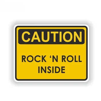 Įdomu Reikmenys, Automobilių Lipdukas Atsargiai Rock N Roll Viduje Įspėjimo Muzikos Garso Sunkiųjų Padengti Įbrėžimų Decal PVC 14cm X 10cm