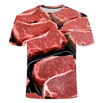 Mados hip-hop street maisto marškinėliai gyvūnų karvė maisto vasaros vyrų ir moterų 3D įdomus maisto, kiaulienos, t-marškinėliai, juodieji pipirai, kepsnys, vyriški t-shirt