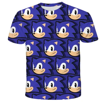 2021 Vasaros Anime Berniukai Animacinių filmų Sonic marškinėliai Blue 3D Atspausdintas Merginos Streetwear Vaikams, Vaikų Drabužiai, Kūdikių Juokinga Marškinėlius, O-Kaklo