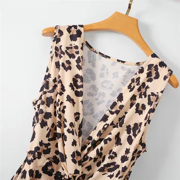 Vasaros Seksualus Leopardas Spausdinti Sundress Moterims, Elegantiška Suknelė be Rankovių Giliai V-kaklo Priekyje Mazgas Atsitiktinis Palaidų Aukšto Juosmens Office Suknelė