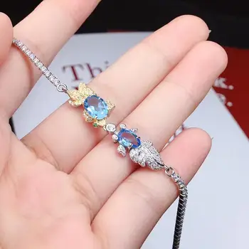 Natūralus mėlynas topazas, apyrankių Natūralus akmuo apyrankę S925 sidabro mados Elegantiškas dvigubo dvigubo moterys šalis dovana fine jewelry