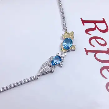 Natūralus mėlynas topazas, apyrankių Natūralus akmuo apyrankę S925 sidabro mados Elegantiškas dvigubo dvigubo moterys šalis dovana fine jewelry