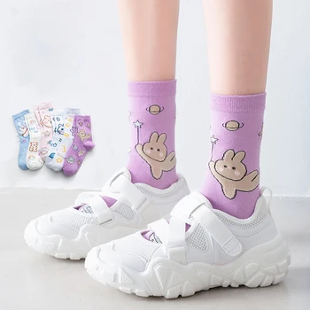 Animacinių filmų mielas kojinės triušis gyvūnų spausdinti streetwear rožinė sokken juokinga calcetines kawaii harajuku moterų japonija sporto medvilnės meias