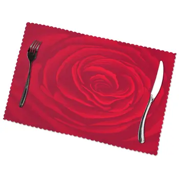 6 Rožė Gėlių Žydi Raudona Meilės Placemats Valgomasis Lentelės Vietą, Mat, Virtuvės Reikmenys Taurės Vyno Kilimėlis