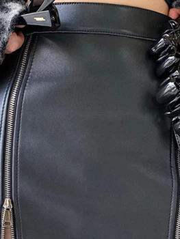 Lautaro Rudenį Soft Black Pu Odos, Midi Sijonas Moterims su Dvigubo Plyšio Užtrauktuku Didelis Juosmens korėjos Stiliaus Mados 2021 Streetwear