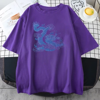 Chinaese Drakonai Stiliaus Spausdinimo Moterų Marškinėliai Trumpomis Rankovėmis Mados Drabužių Atsitiktinis Palaidų Marškinėlius Negabaritinių Kvėpuojantis Vyrų T-Shirts