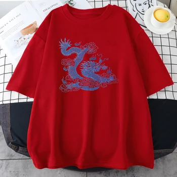 Chinaese Drakonai Stiliaus Spausdinimo Moterų Marškinėliai Trumpomis Rankovėmis Mados Drabužių Atsitiktinis Palaidų Marškinėlius Negabaritinių Kvėpuojantis Vyrų T-Shirts