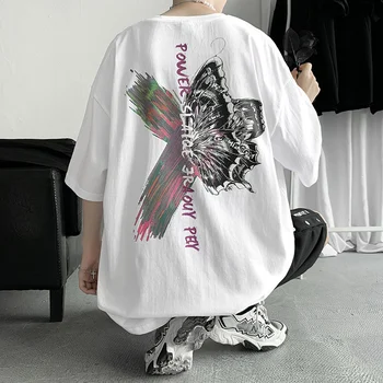 HYBSKR Negabaritinių marškinėliai Drugelis Grafinis T Marškinėliai trumpomis Rankovėmis Mados Prekės ženklo Vasaros Harajuku Streetwear Hip-Hop vyriški Drabužiai