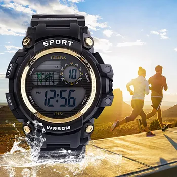 Skaitmeniniai Laikrodžiai Vyrams, LED Sporto Žiūrėti Stiklo Dial 30M atsparus Vandeniui Nerūdijančio Plieno Dugno Laikrodis Deportivo Hombre Reloj