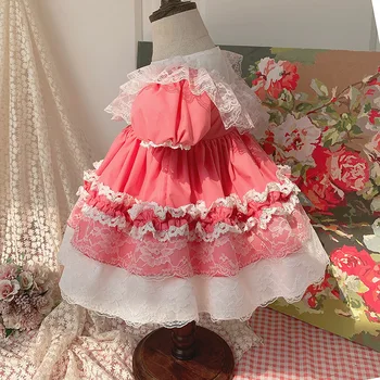 2VNT Vasaros Vintag Lolita ispanijos Princesė Pink trumpomis Rankovėmis Suknelė Bady Mergina Gimtadienio Mielas Vaikas Turkija Dress 0-6Y