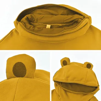 Negabaritinių Storio Moterų Varlės Hoodies Susiuvimo trimatis Bliuzono Kišenėje Mielas Varlės Dizaino Megztinis Geltona Sweatershirt