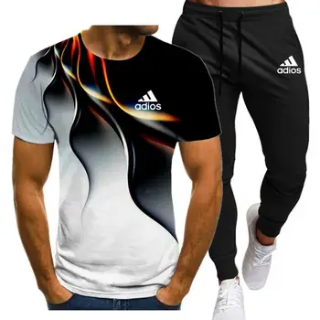 2021New Vyrų Vasaros Rinkiniai, Laisvalaikio Marškinėliai+Kelnės Dviejų dalių Atsitiktinis Tracksuit Vyrų Sportinės Gimnastikos Prekės ženklo Drabužių Prakaitas Kostiumas