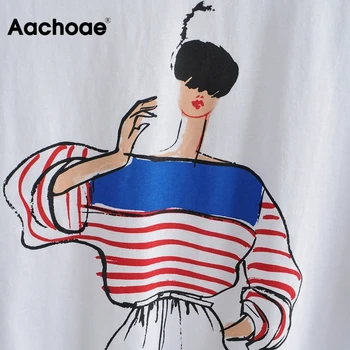 Aachoae Moterų Prašmatnus Pobūdžio Atspausdinta Marškinėliai Vasarą, O Kaklas Baltas Medvilnės Marškinėliai Atsitiktinis Trumpomis Rankovėmis Viršūnes Tees Mujer Camiseta