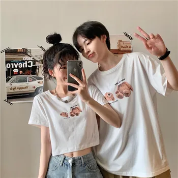 Trumpas rankovėmis Moteriška T-shirt 2021 Naujos Draugės Poroms Turėti Kawaii T-shirts Top Marškinėliai korėjos Vasaros Mados Drabužiai Moterims
